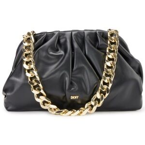 DKNY Presley Shoulder Bag Black Leather Gold Hardware